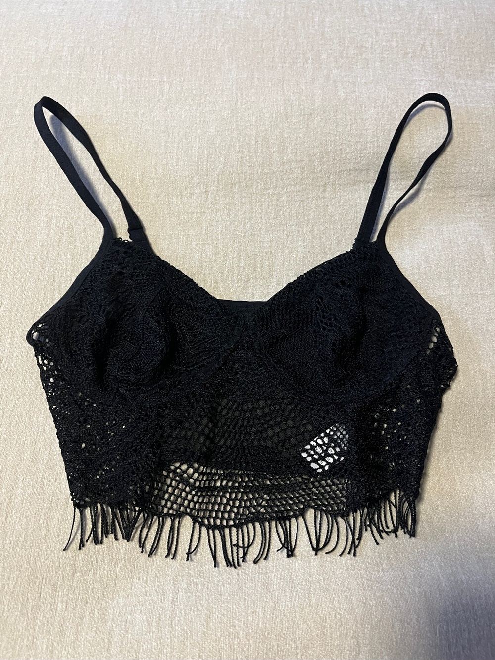 BRANDY MELVILLE Black Lace Fringe Bandeau Bralette